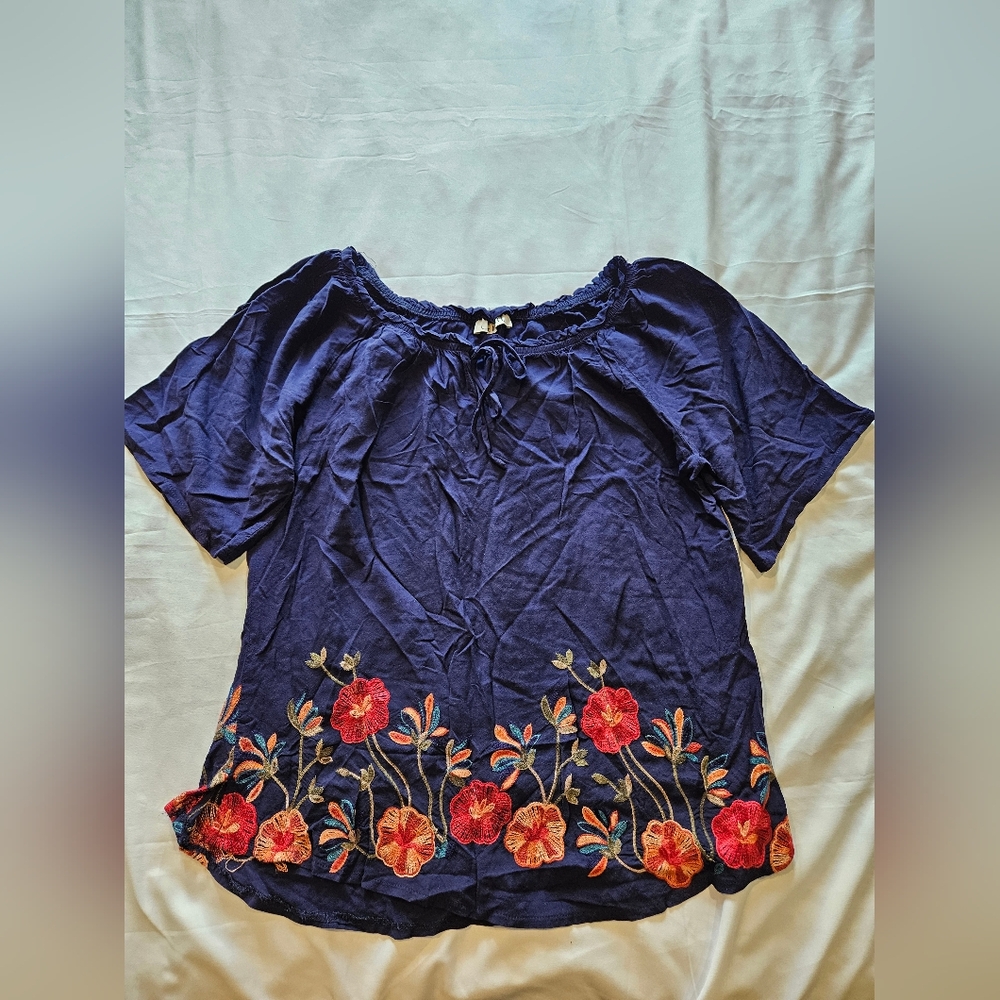 Floral Embroidered Navy Top